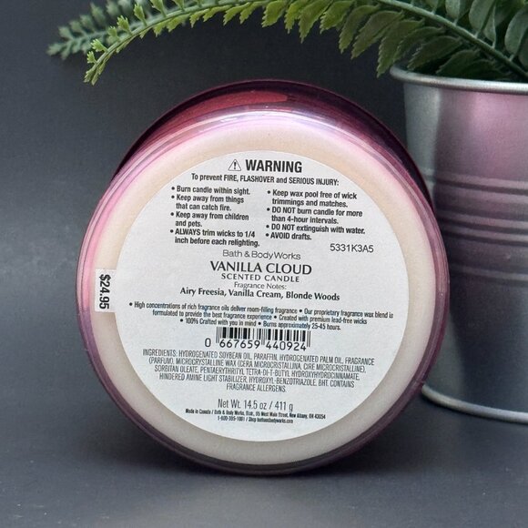 BBW Vanilla Cloud Bath & Body Works 3 Wick Candle - Picture 9 of 10